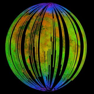 This composite image of the moon, from the Moon Mineralogy Mapper shows water ice on the poles. The researchers found hints of hematite when focusing in on the spectra in those regions.