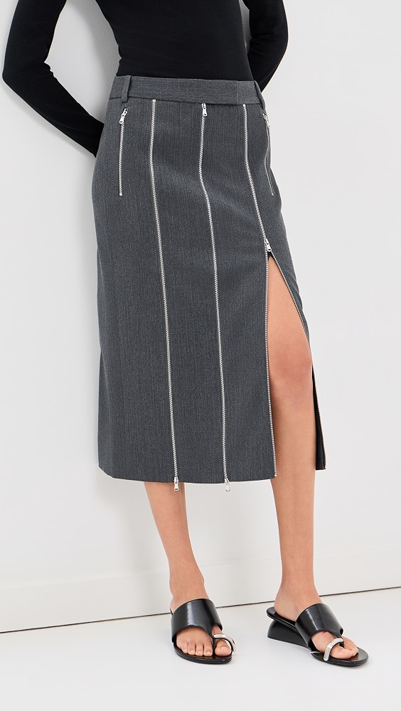 Gossamer Wool Melange Zip Midi Trouser Skirt - Heather Grey