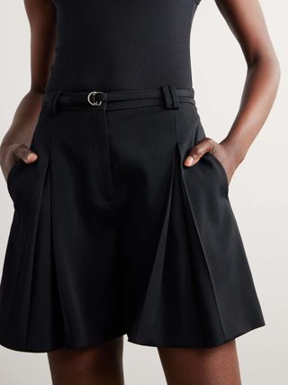 Belted Pleated Crepe Shorts