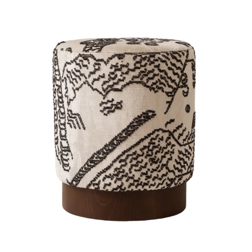 Six The Residence., Velvet Pouffe With Walnut Plinth - Tiger Mountain