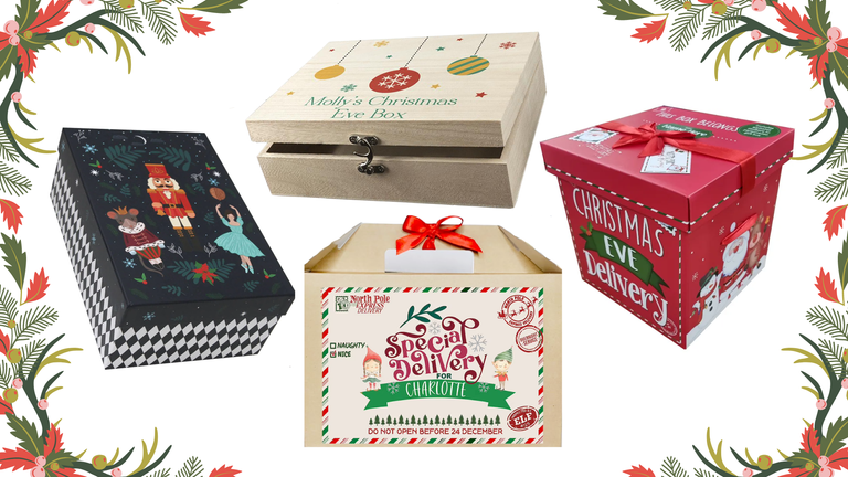 A collage of personalised Christmas Eve box ideas