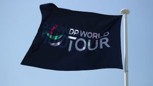 DP World Tour flag pictured blowing in the wind