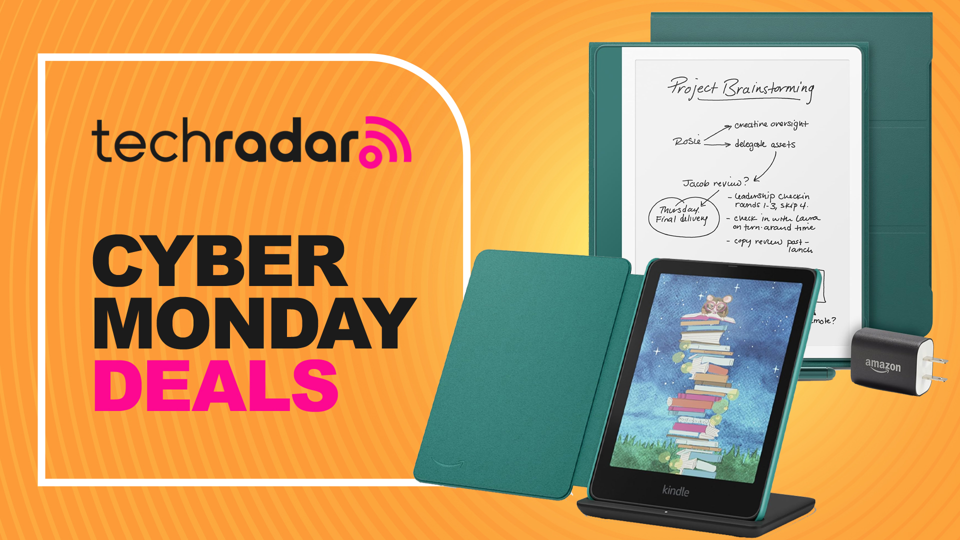 Amazon Kindle Colorsoft Signature Edition bundle with jade cover and charging dock and Kindle Scribe bundle with jade cover and wall charger
