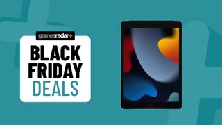 iPad 9th generation on a blue background with Black Friday deals badge