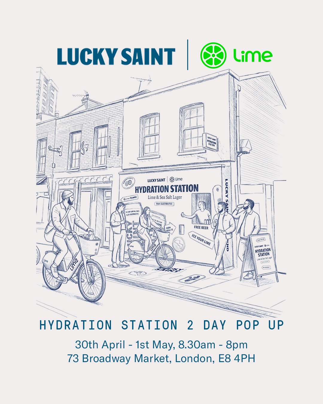 an image of the poster for the pop up sowing an illustration of the Hydration Station, as punters stop for a pint