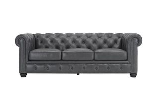 A grey leather Chesterfield sofa