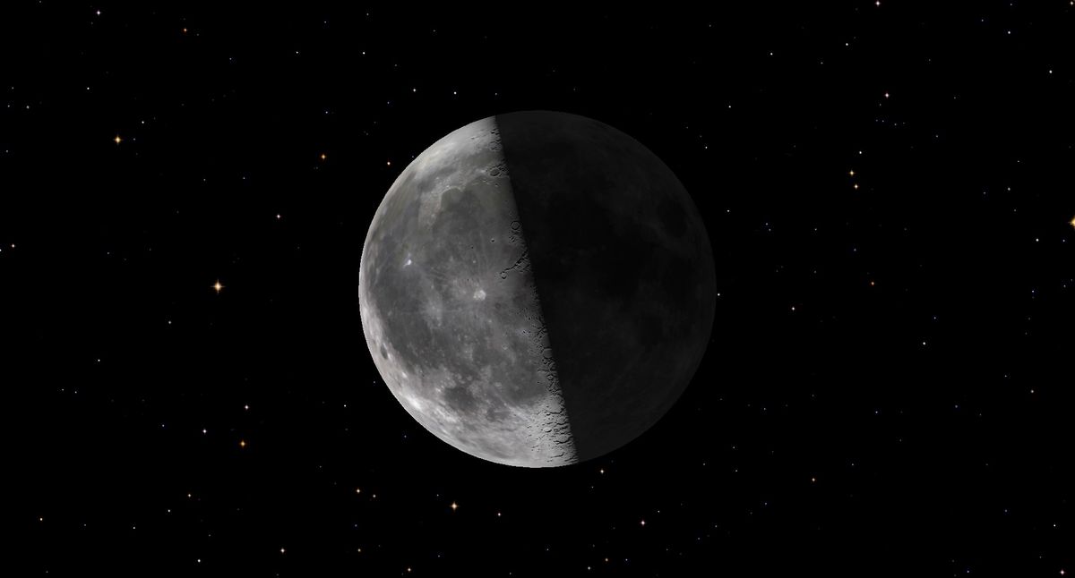 An illustration of the last quarter moon in the night sky on April 13, 2023.