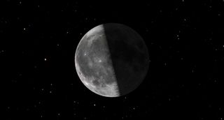 An illustration of the last quarter moon in the night sky on April 13, 2023.