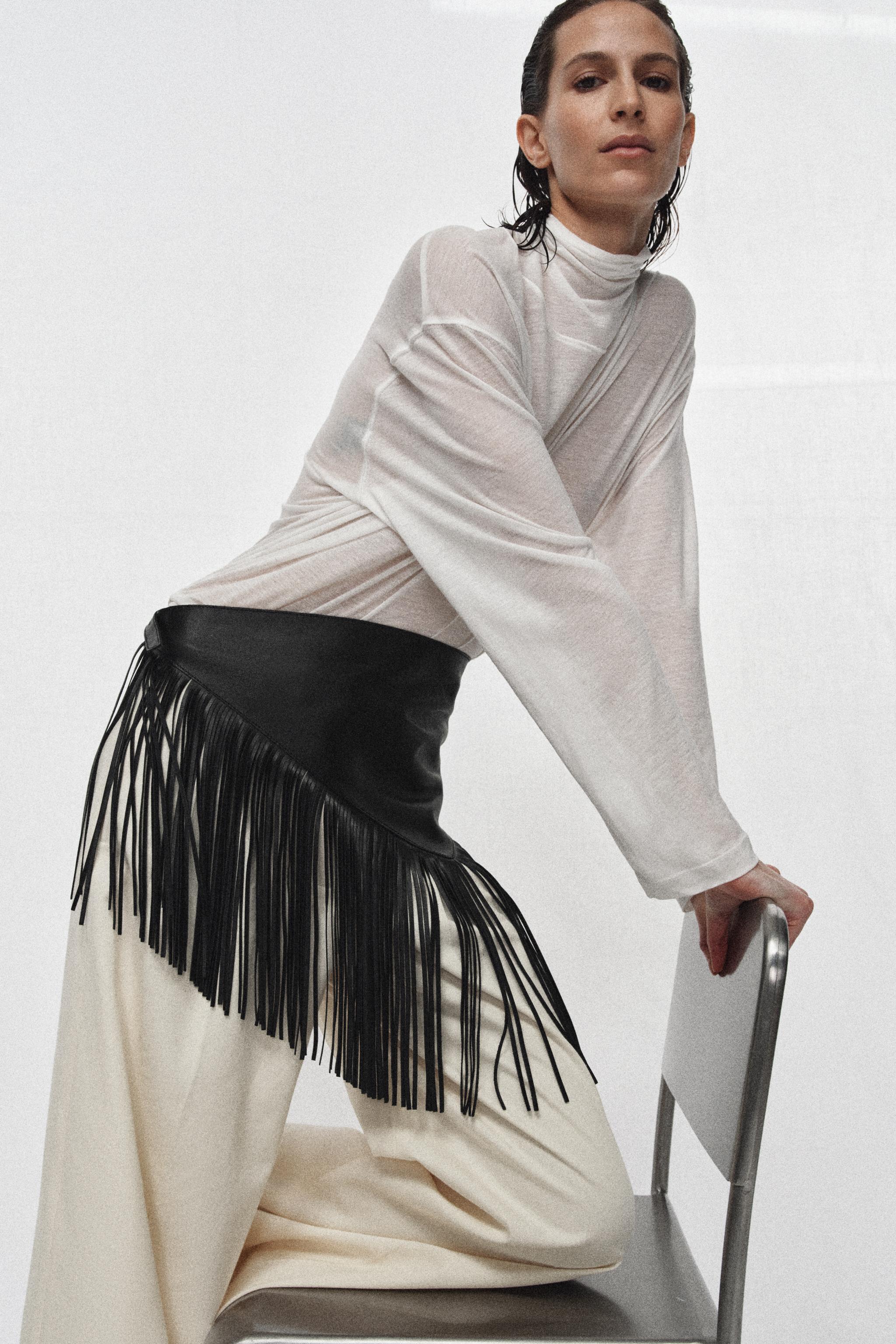 100% Leather Scarf Belt With Fringes