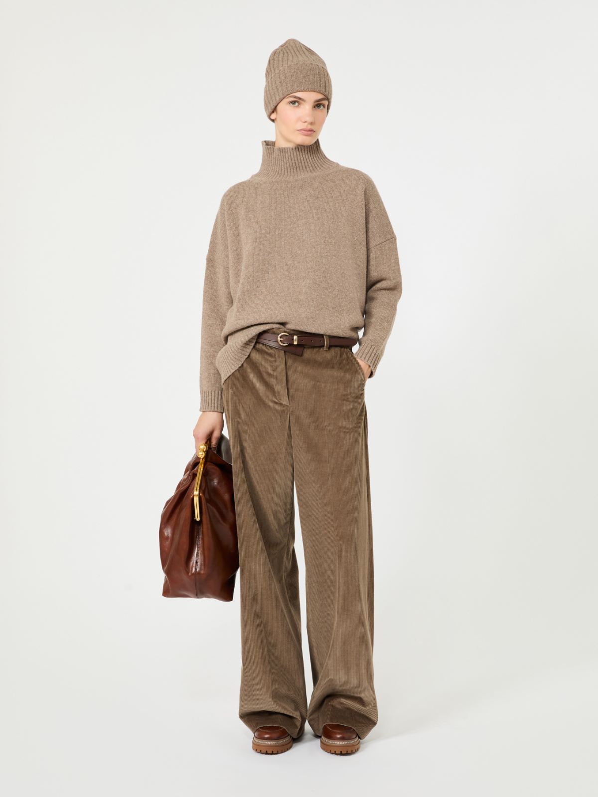 Wool Knit Turtleneck Jumper - Hazelnut Brown