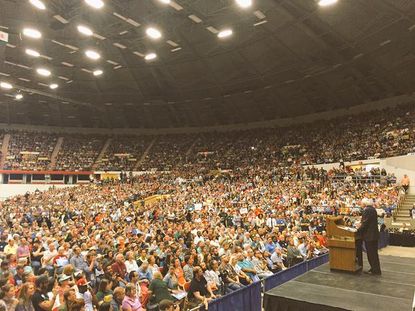 Bernie Sanders at his Madison, Wisconsin rally Wednesday.