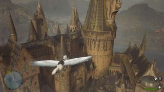 Hogwarts Legacy flying around the castle on Highwing