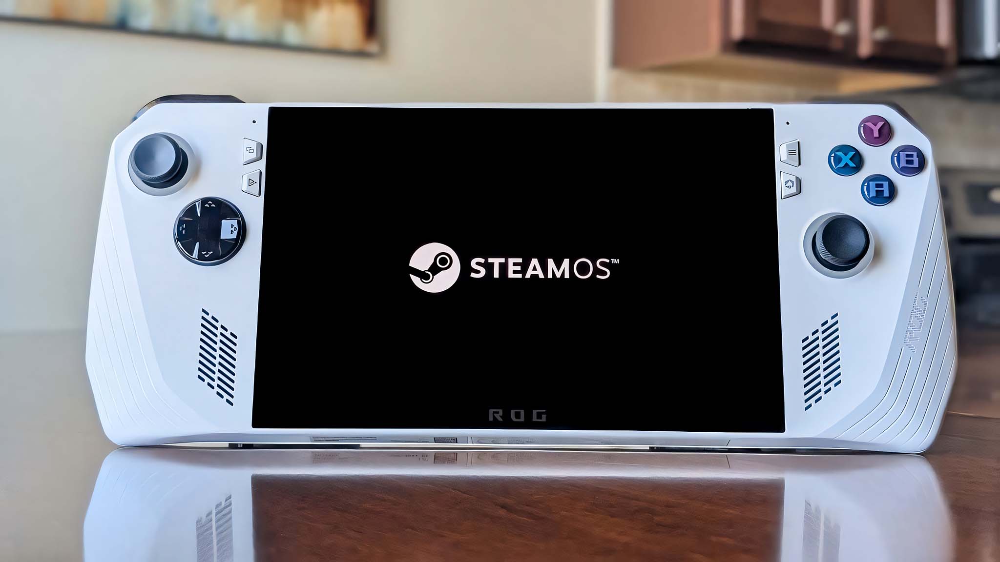 The SteamOS logo on the ROG Ally screen.