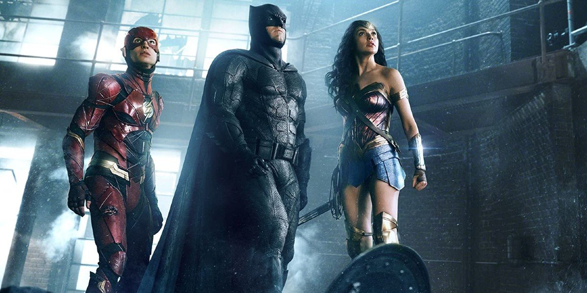 Ezra Miller, Ben Affleck, and Gal Gadot in Justice League