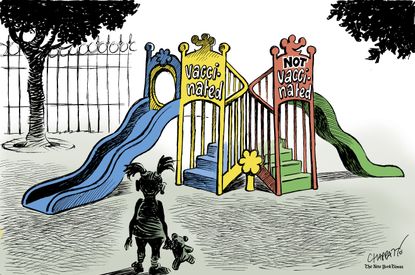 Editorial Cartoon U.S. Vaccination parents anti-vax stance children playground