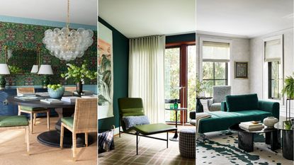 Forest green decor in different rooms