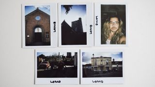 Sample images taken on the Lomo'Instant Wide Glass camera, sat on a white surface