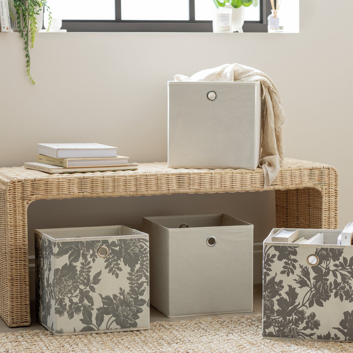 Argos Home Set of 4 Squares Boxes - Grey &amp;amp; Floral