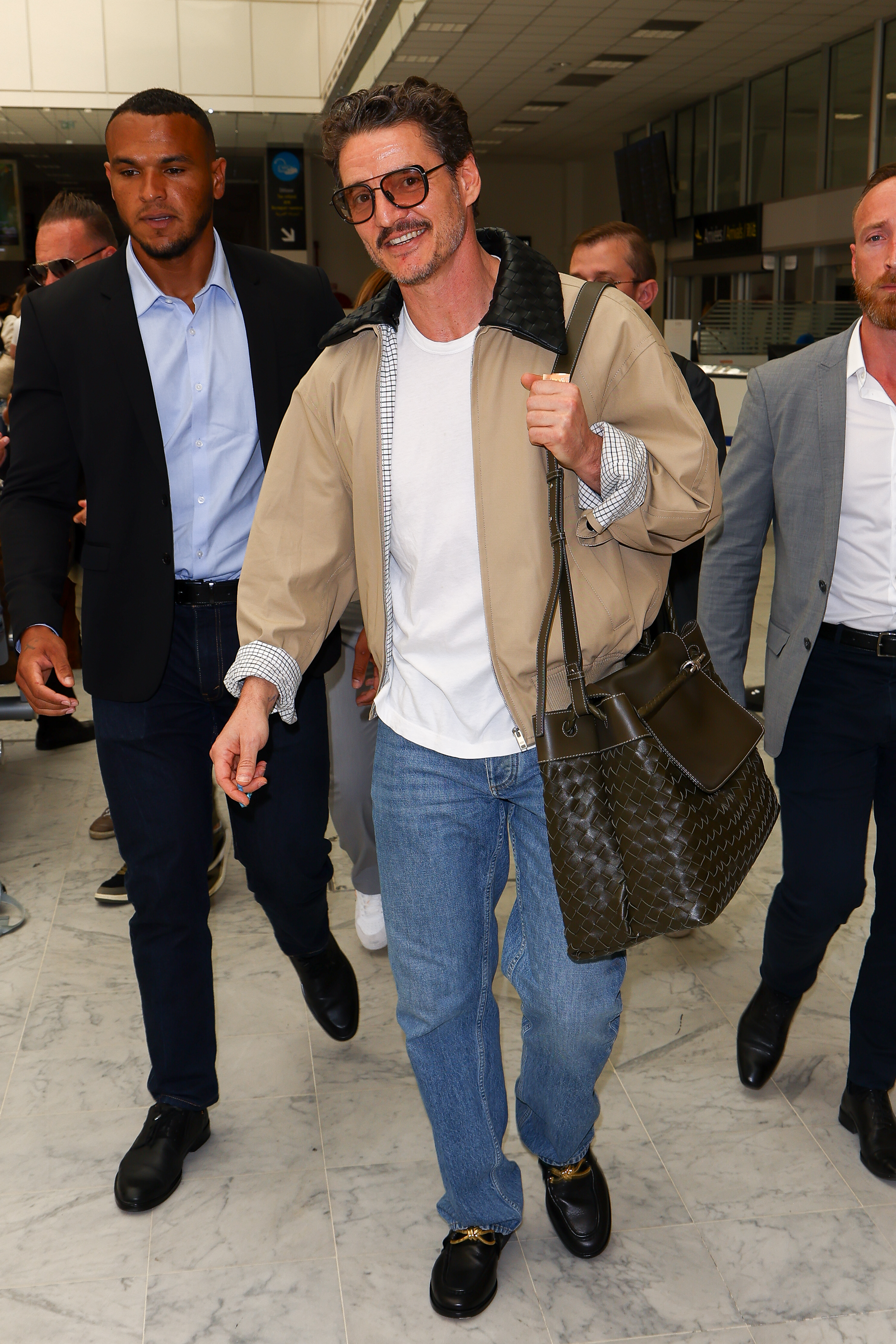 Pedro Pascal at the airport before the 2025 Cannes Film Festival