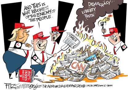 Political cartoon U.S. Trump media enemy of the people democracy liberty truth