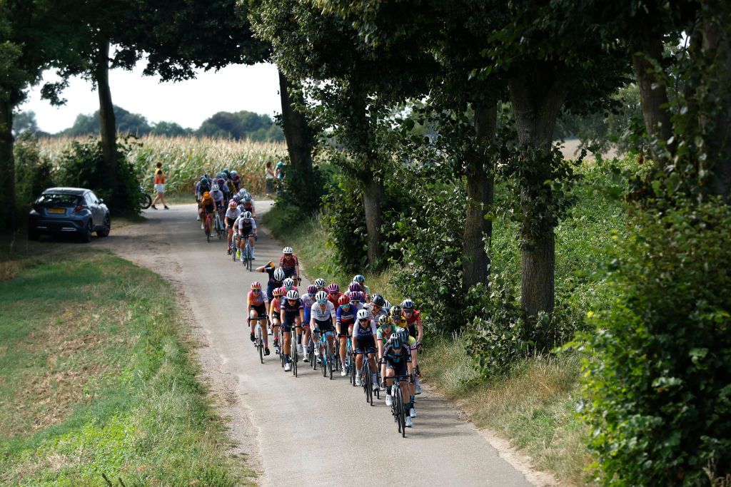 LANDGRAAF NETHERLANDS SEPTEMBER 02 A general view of the peloton competing during the 25th Simac Ladies Tour 2022 Stage 4 a 1352km stage from Landgraaf to Landgraaf SLT2022 UCIWWT on September 02 2022 in Landgraaf Netherlands Photo by Bas CzerwinskiGetty Images