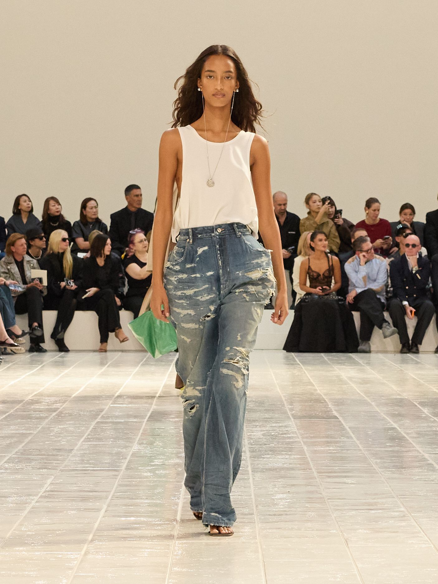 A model walking in the Balenciaga Summer 2027 show during Paris Fashion Week.