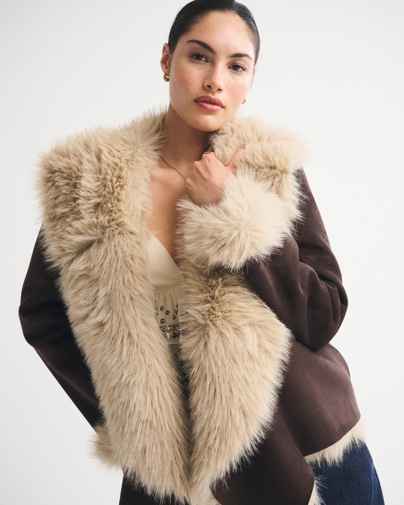 Vegan Suede Shearling Coat
