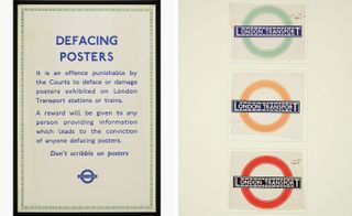 left: Defacing posters notice and Right: Bulls eye posters for London transport