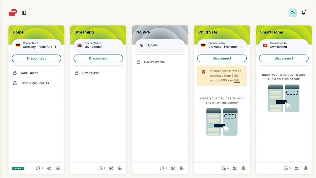 ExpressVPN updated Aircove dashboard, with five device categories