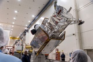 DigitalGlobe's WorldView-4 spacecraft undergoes inspection by engineers at Lockheed Martin before being sent to Vandenberg Air Force Base in California.