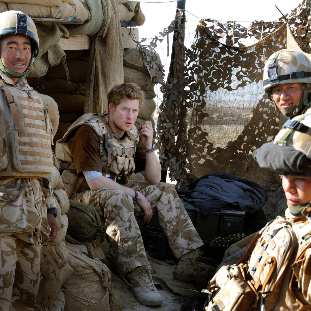 Prince Harry with a group of Gurkha soldiers in Helmand province, Southern Afghanistan on January 2, 2008
