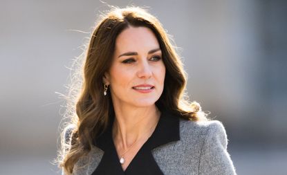 Catherine, Duchess of Cambridge walks across the Amalienborg courtyard on February 23, 2022