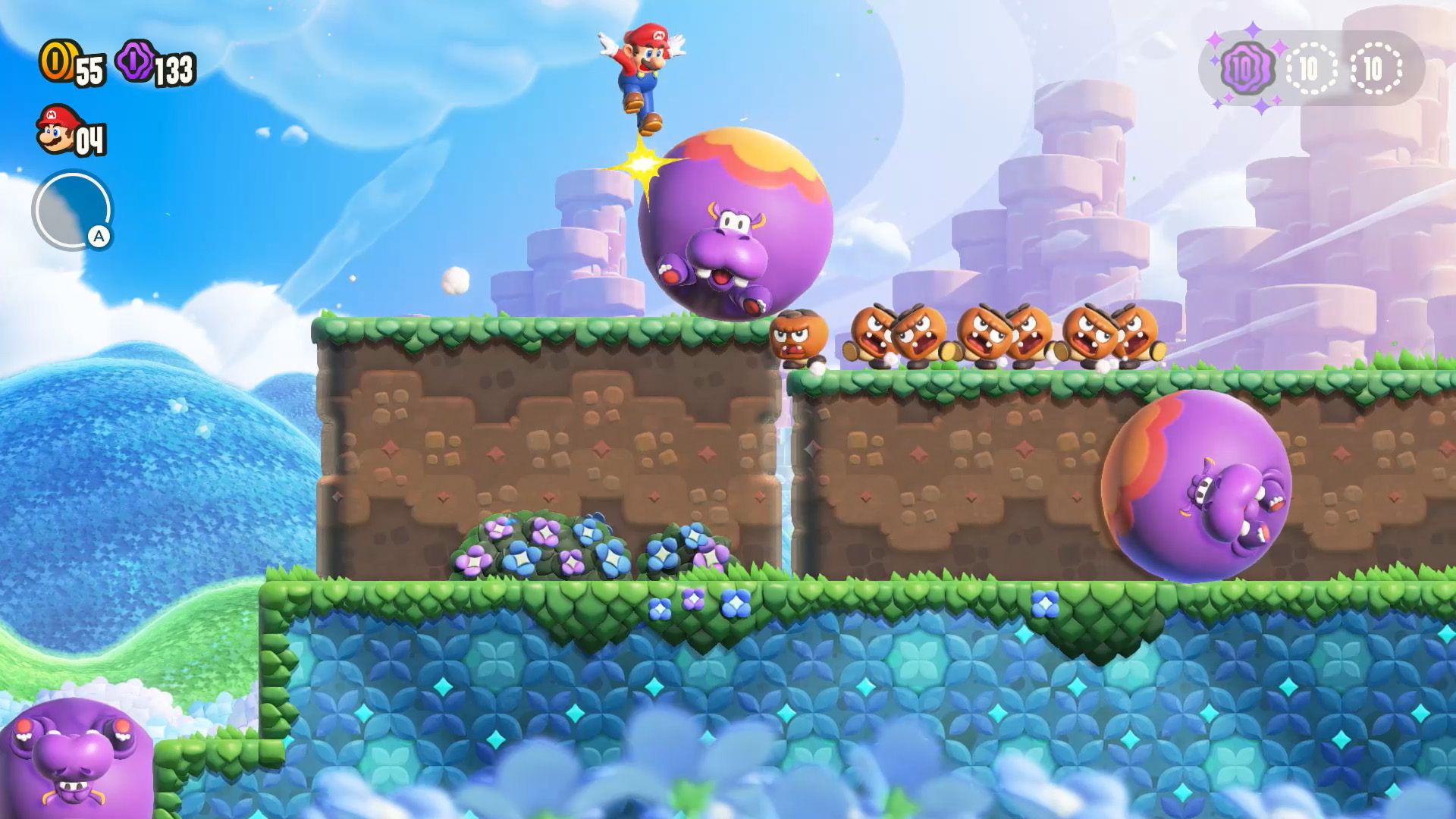 Mario et Hippo aiment les ennemis dans Super Mario Bros Wonder