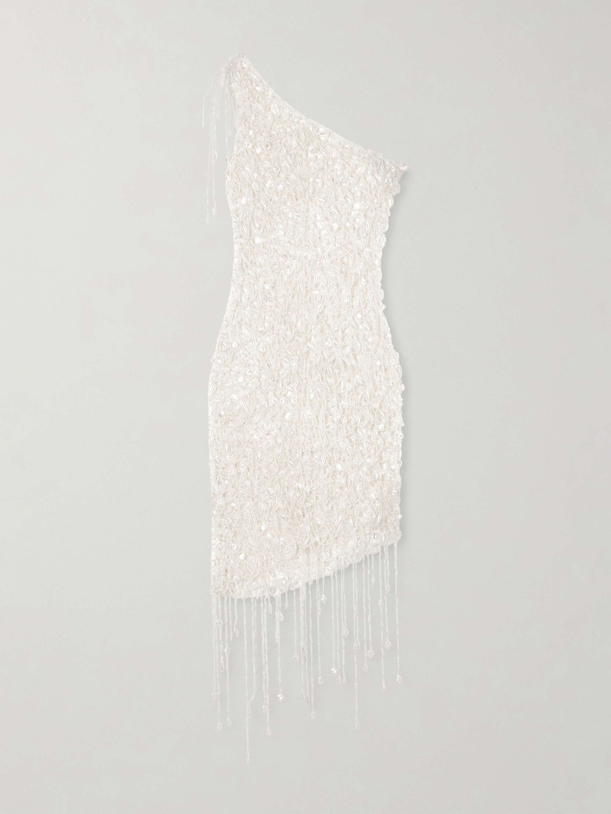 Naia Asymmetric Embellished Open-Knit Cotton Mini Dress