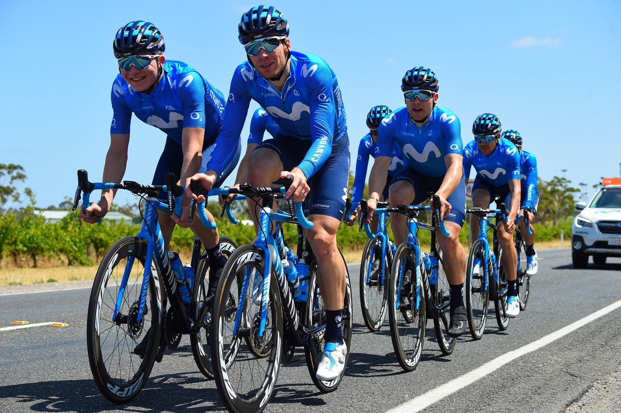 Movistar riders train ahead of the Tour Down Under