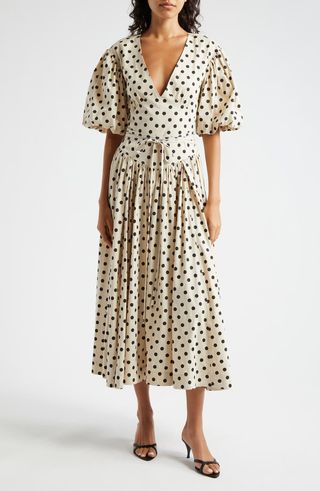 Stassie Polka Dot Cotton Blend Midi Dress