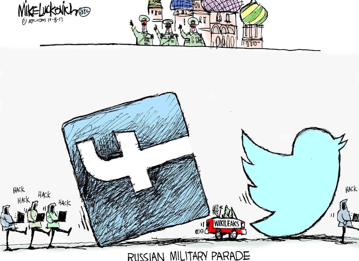 Political cartoon World Russia election hacking Facebook Twitter | The Week