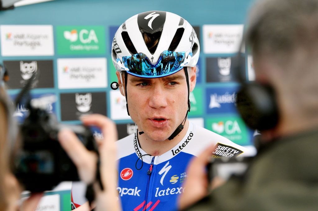 LAGOS PORTUGAL FEBRUARY 16 Fabio Jakobsen of Netherlands and Team QuickStep Alpha Vinyl speaks to the media press prior to the 48th Volta Ao Algarve 2021 Stage 1 a 1991km at stage from Portimo to Lagos VAlgarve2022 on February 16 2022 in Lagos Portugal Photo by Luc ClaessenGetty Images