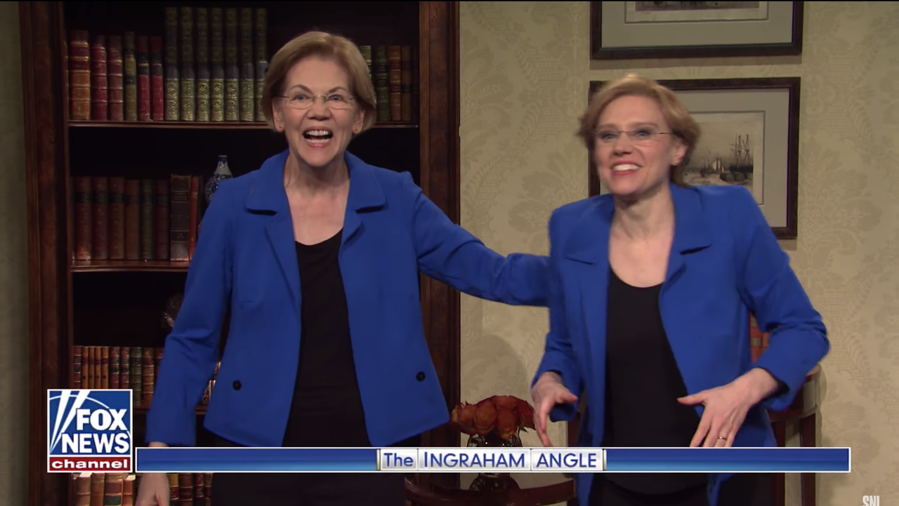 Elizabeth Warren and Kate McKinnon.