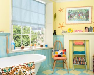 yellow and blue bathroom in paddington bear house