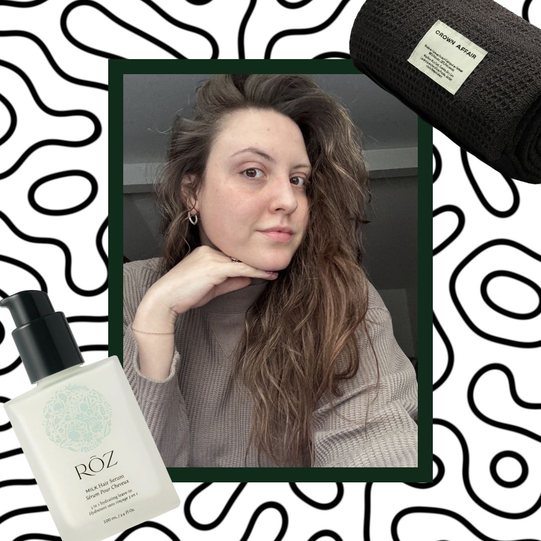 sophia vilensky on a wavy background with air dry products