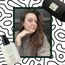 sophia vilensky on a wavy background with air dry products