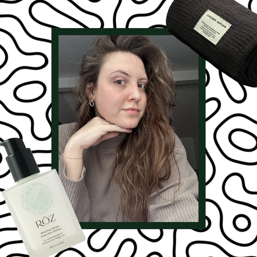 sophia vilensky on a wavy background with air dry products