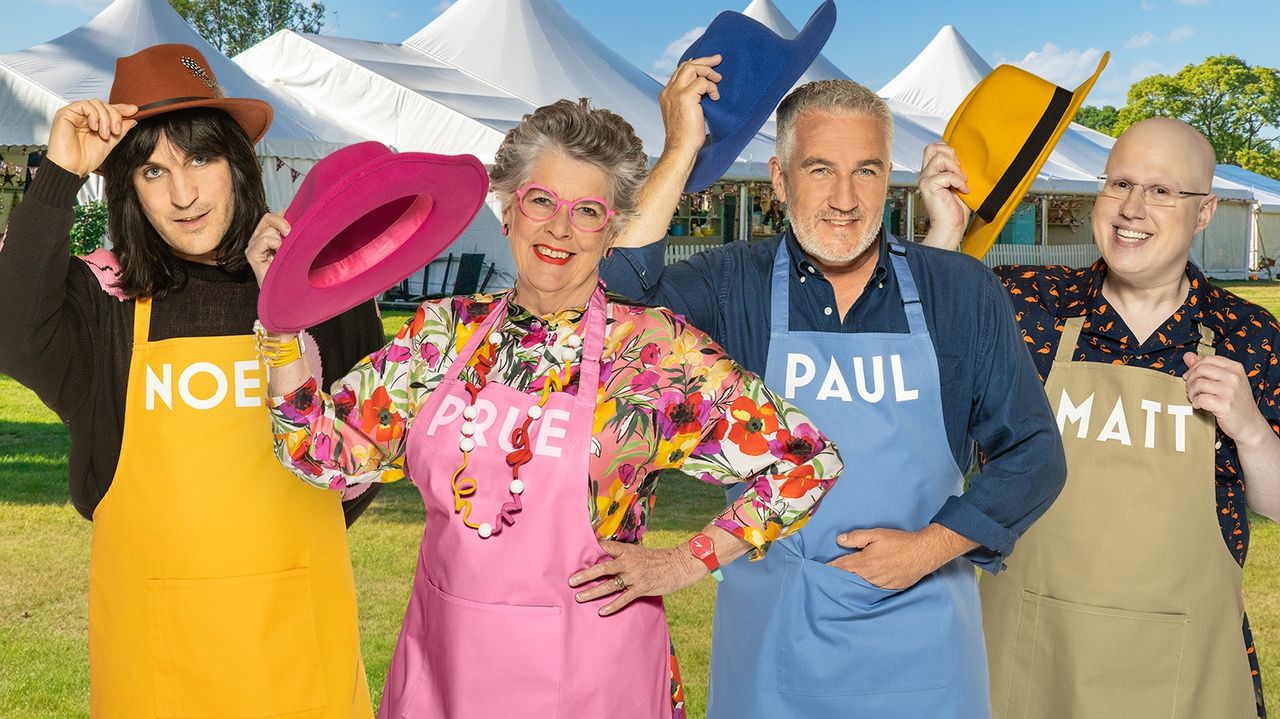 Where is The Great British Baking Show filmed and who are the hosts