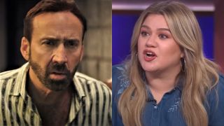 Nicolas Cage in The Unbearable Weight of Massive Talent and Kelly Clarkson on The Kelly Clarkson Show.
