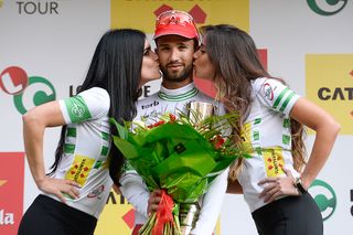 Nacer Bouhanni on the stage 1 podium at Volta a Catalunya.