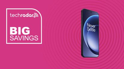 The OnePlus 15 on a pink background with text saying Big Savings.