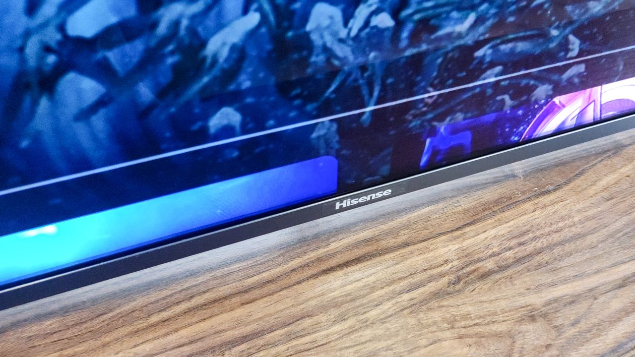Detail on the front of a Hisense U9N Mini-LED TV