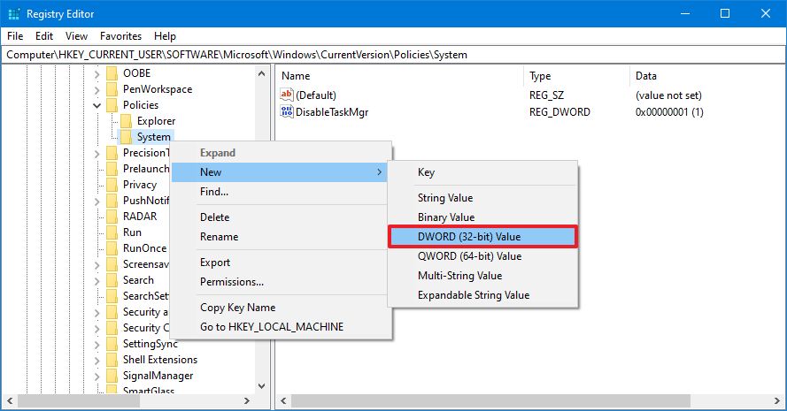 Create DisableMgr Registry key