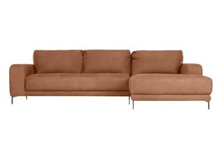 A tan leather chaise sofa